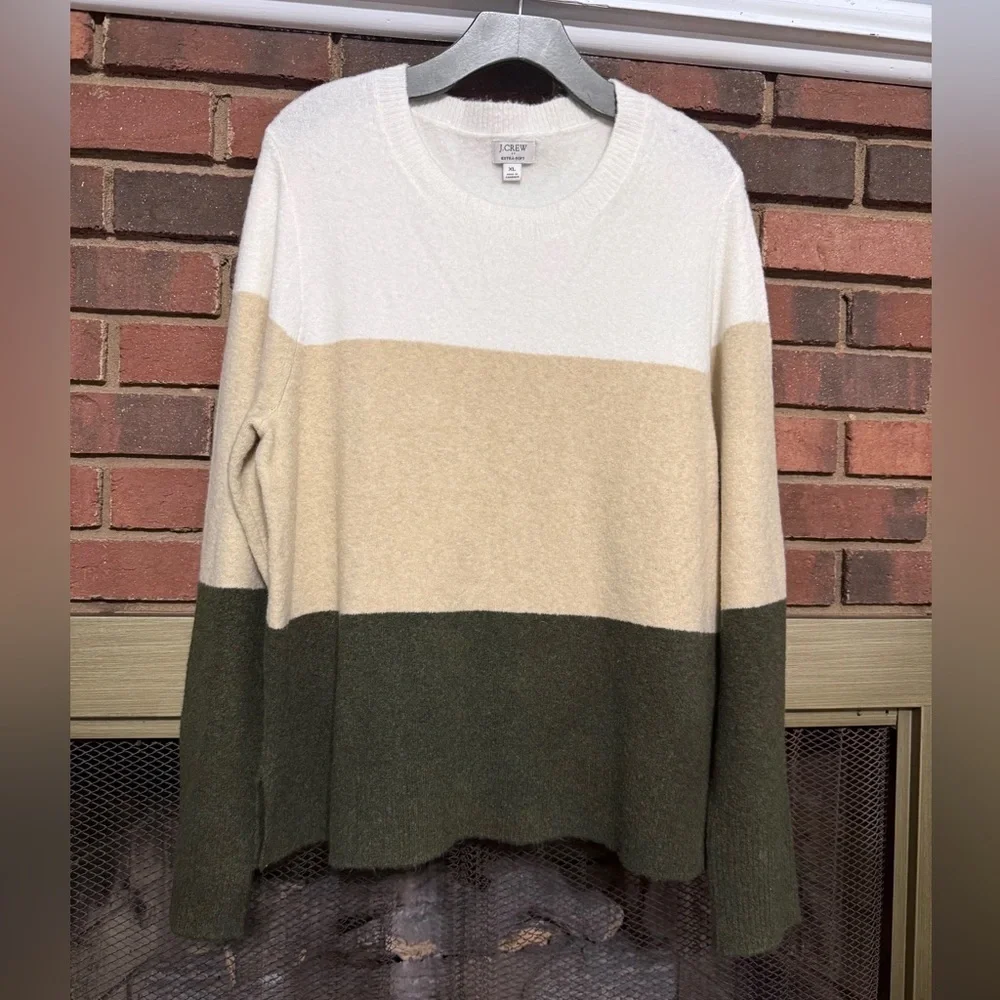 J. Crew Colorblock Sweater in Cream, Tan, and Green